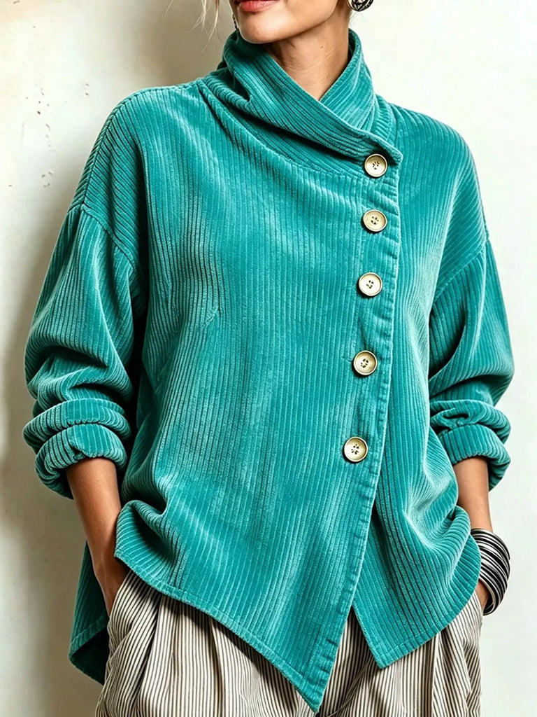 LaLa Asymmetric Button-Down Corduroy Jacket