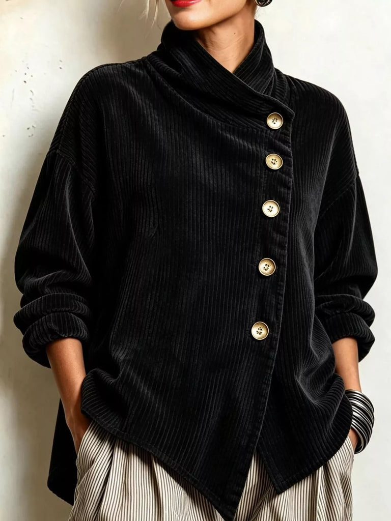 LaLa Asymmetric Button-Down Corduroy Jacket