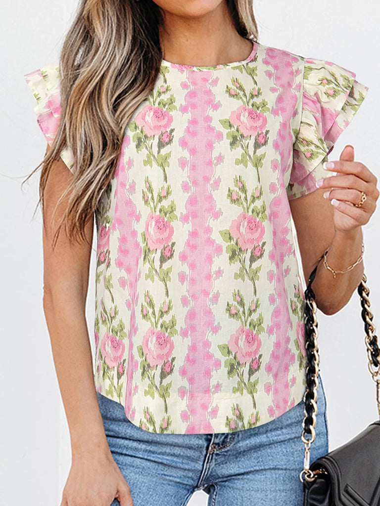 Love You A Bunch Floral Ruffle Sleeve Blouse