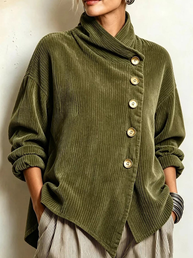 LaLa Asymmetric Button-Down Corduroy Jacket