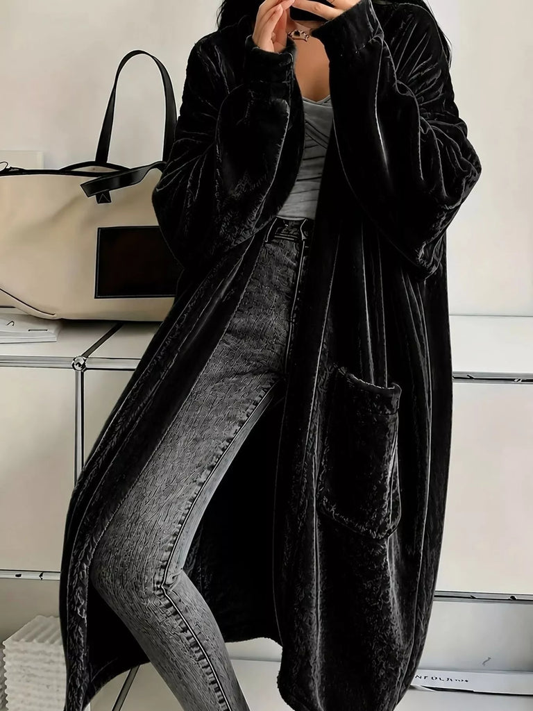 Me and You Velvet Open-Front Velvet Maxi Jacket