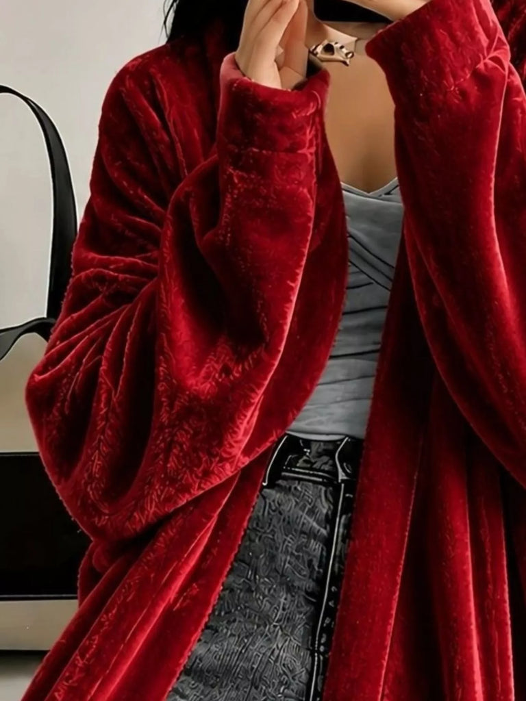 Me and You Velvet Open-Front Velvet Maxi Jacket