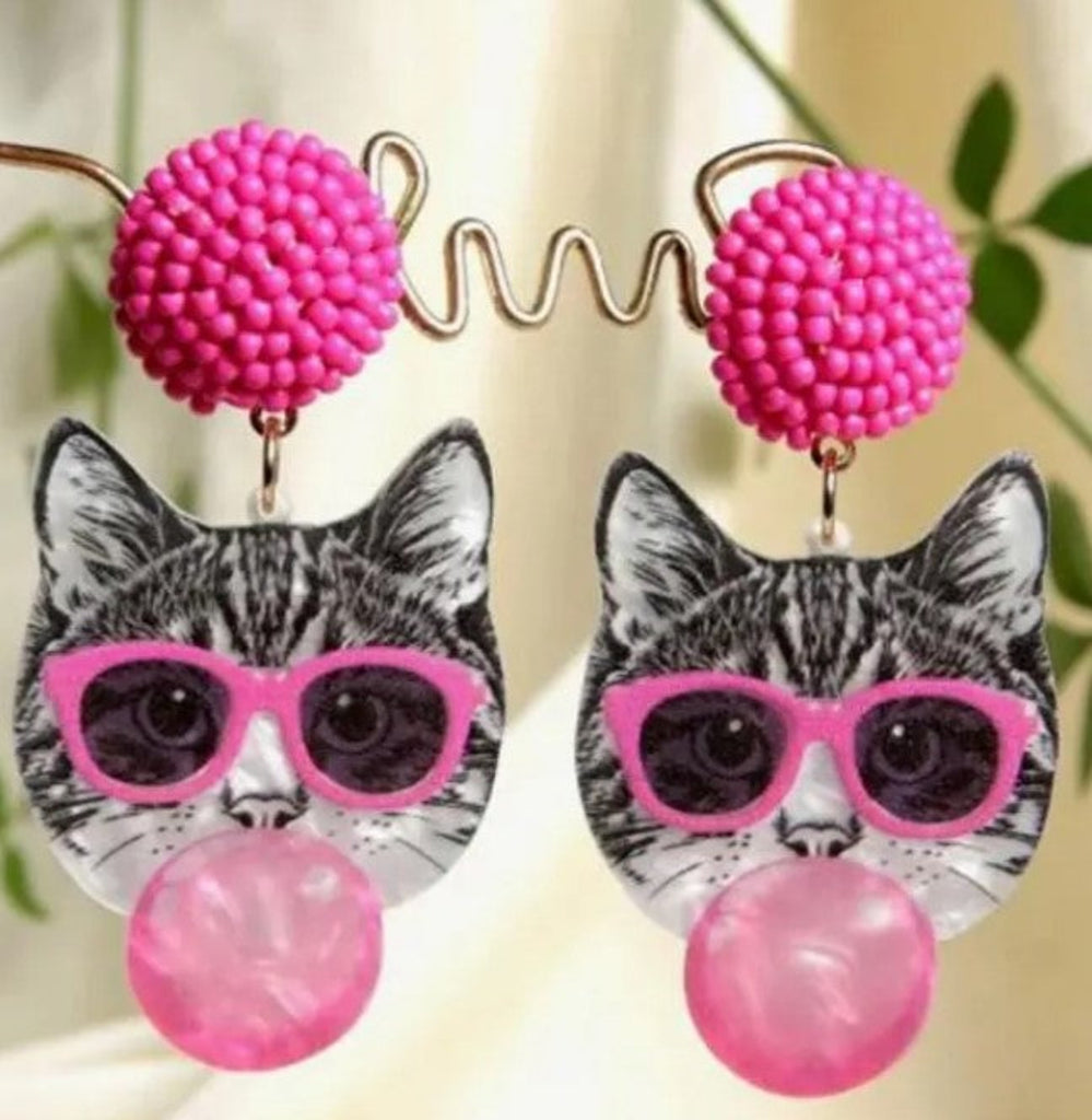 Fun Bubblegum Cat Earrings