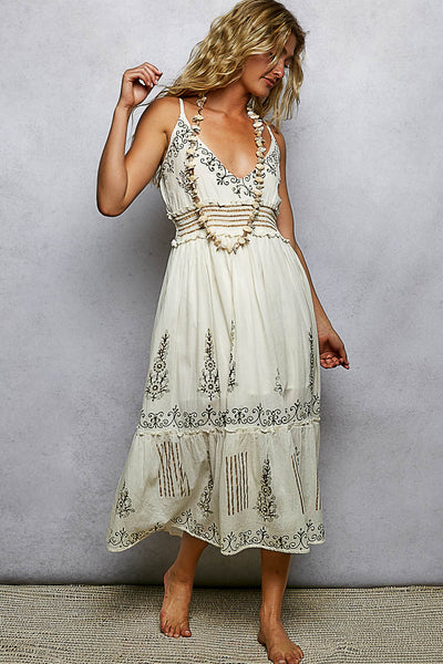 Smocked Waistband Floral Midi Cami Dress by POL