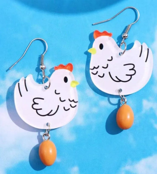 Fun Chicken and Egg Dangle Earrings