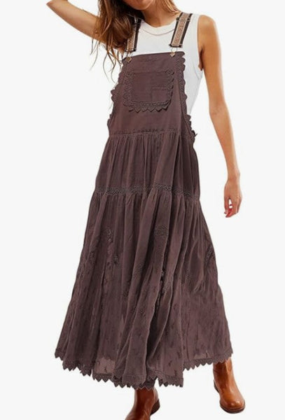 The Meadow Bib Lace Embroidered Maxi Dress