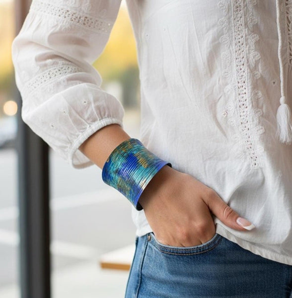 Peacock Pattern Wide Cuff Bracelet