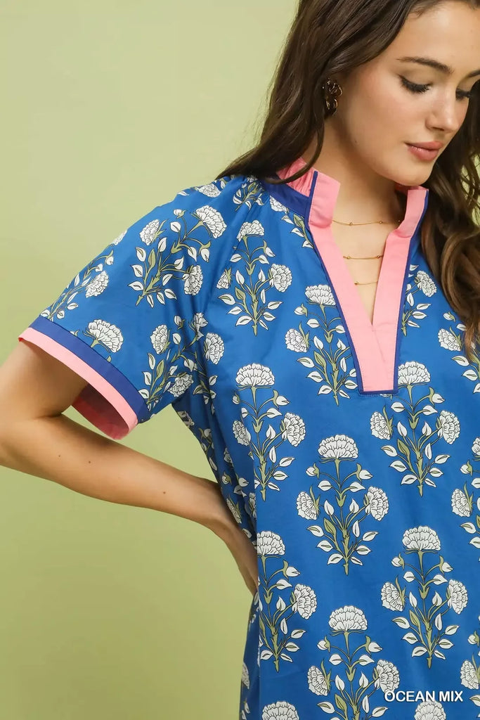 Printed Short Sleeve Shift Dress by Umgee