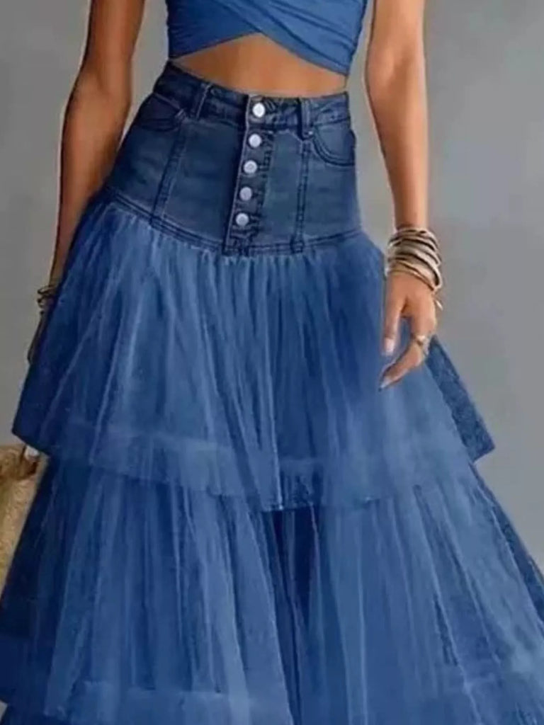 Barn Night Denim and Tulle Maxi Skirt