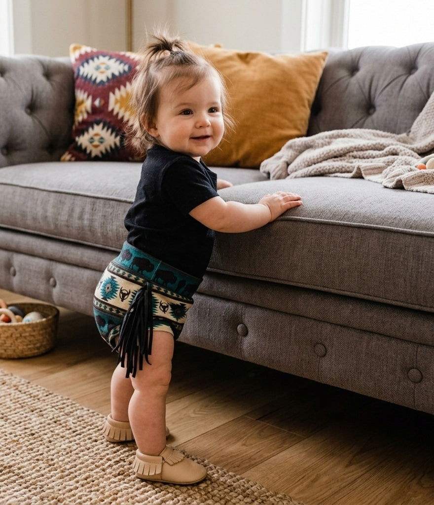 Aztec Baby Shorts Diaper Cover with Fringe