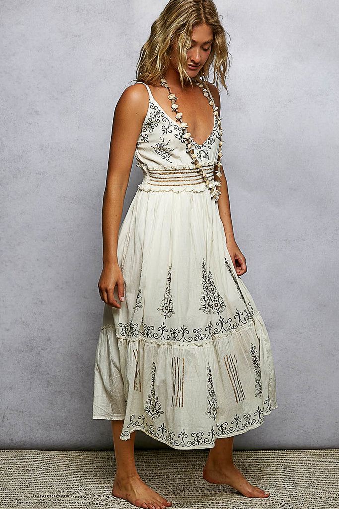 Smocked Waistband Floral Midi Cami Dress by POL