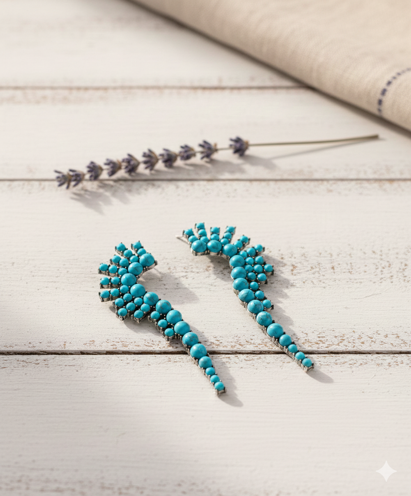 Turquoise Cluster Ear Climber Earrings