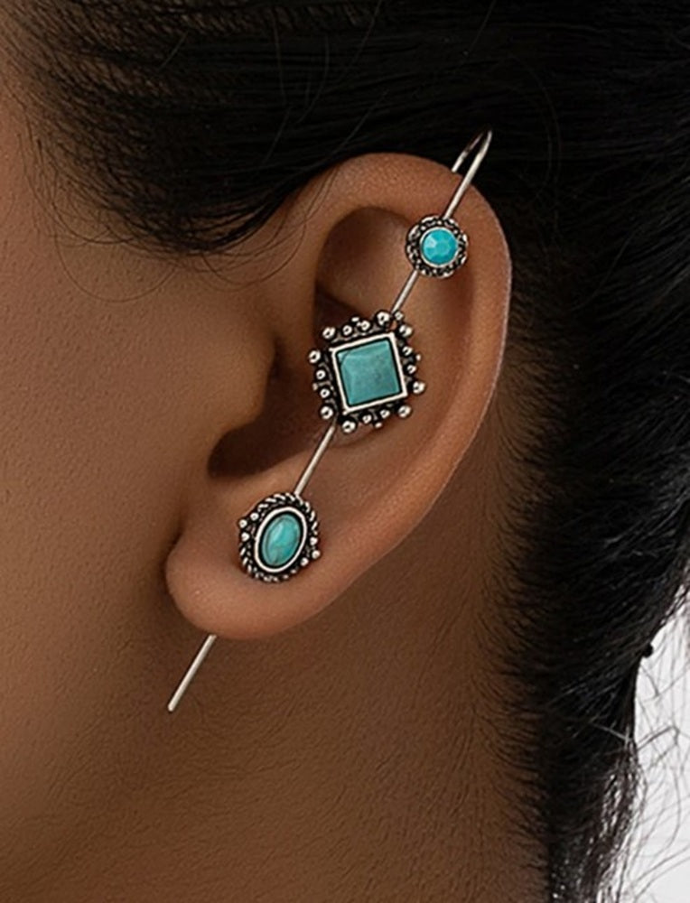 Western Turquoise Silver Tone Climber Earring