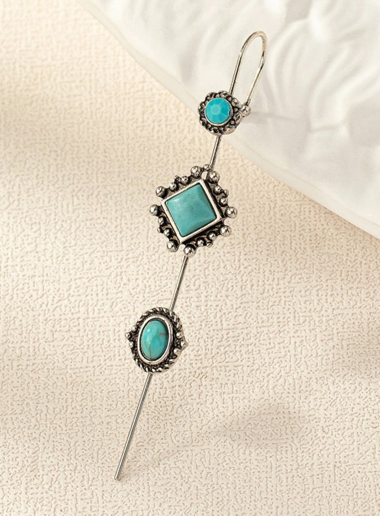 Western Turquoise Silver Tone Climber Earring
