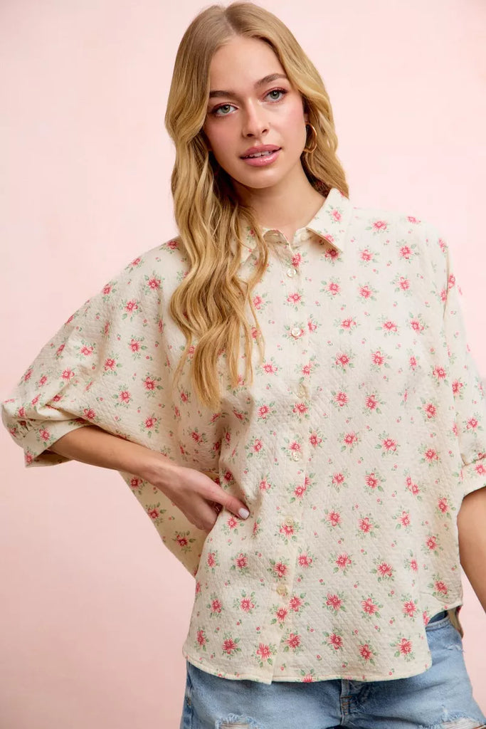 Floral Print Dolman Blouse Top by BiBi