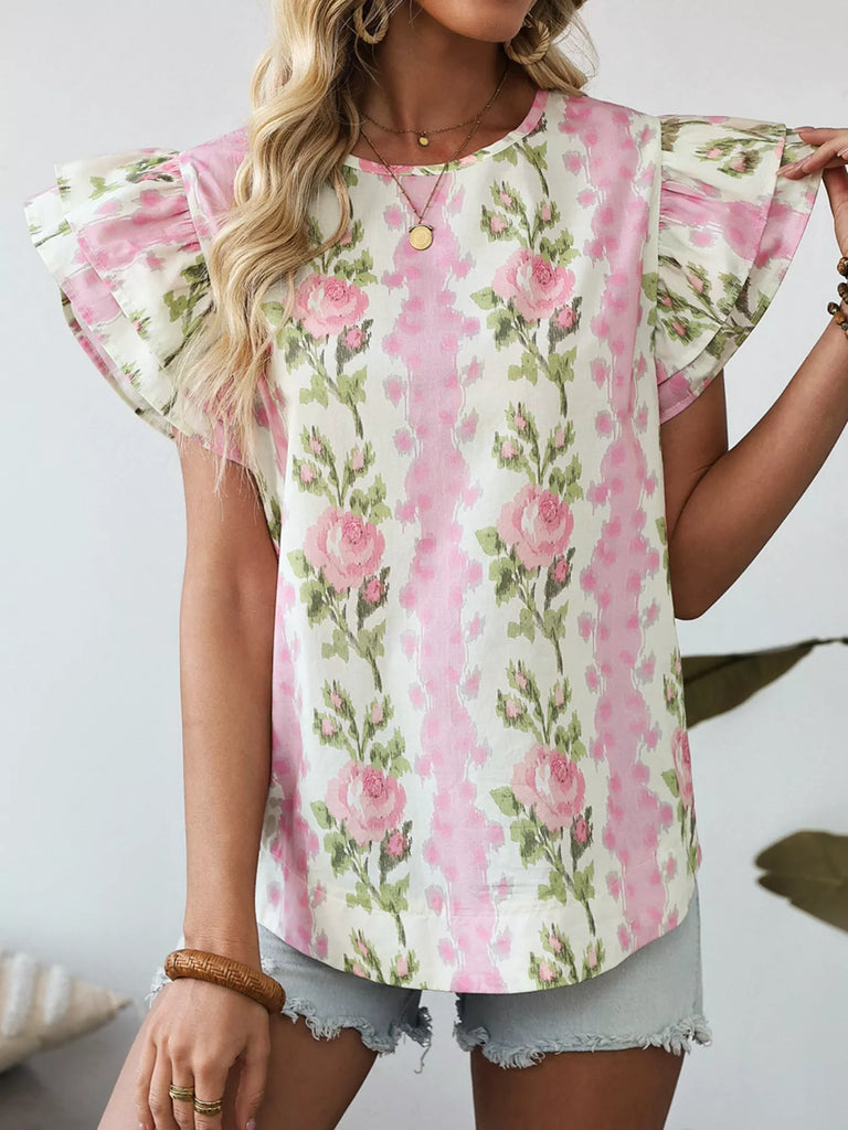 Love You A Bunch Floral Ruffle Sleeve Blouse