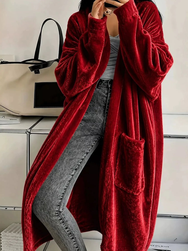 Me and You Velvet Open-Front Velvet Maxi Jacket