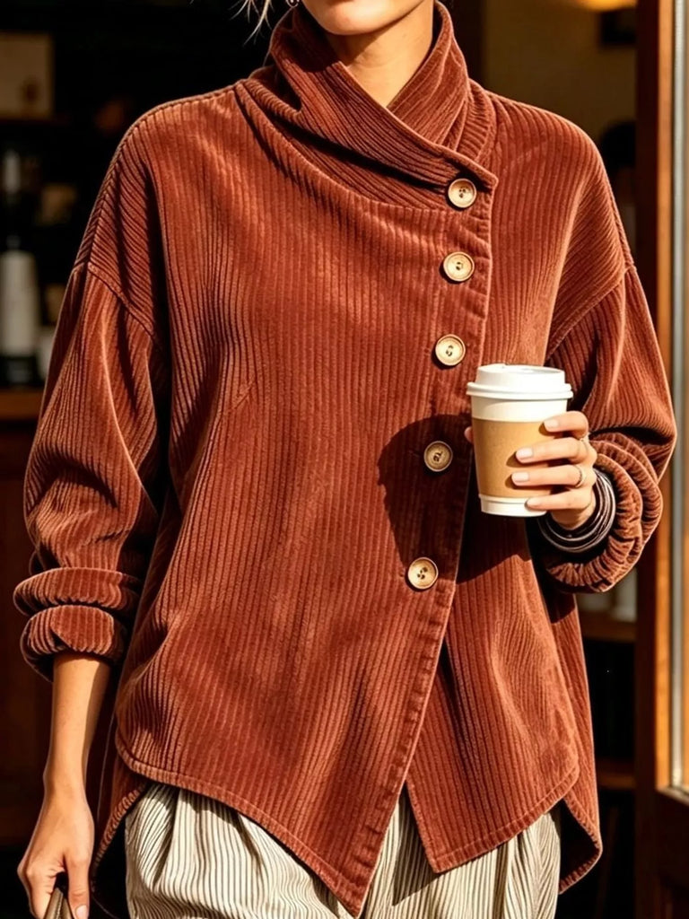LaLa Asymmetric Button-Down Corduroy Jacket