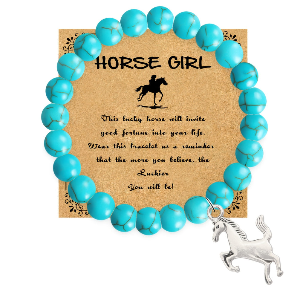 Adjustable Lucky Horse Girl Turquoise Charm Bracelet with Message