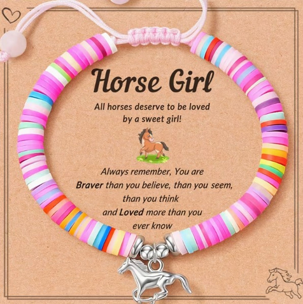 Horse Girl Western Bead Horse Charm Bracelet with Inspirational Message