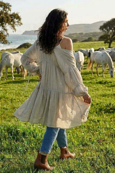 Romantic Linen Kimono Tie Front Duster with Pockets