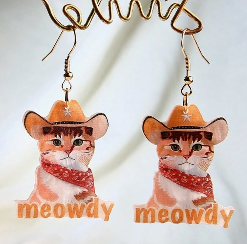 Western Cowgirl Cowboy Meowdy Cat Earrings
