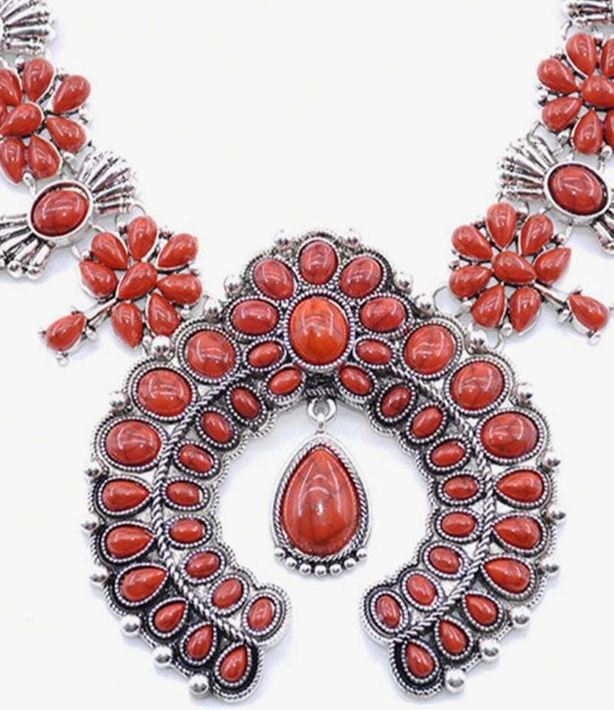 Red Squash Blossom Chunky Turquoise Necklace