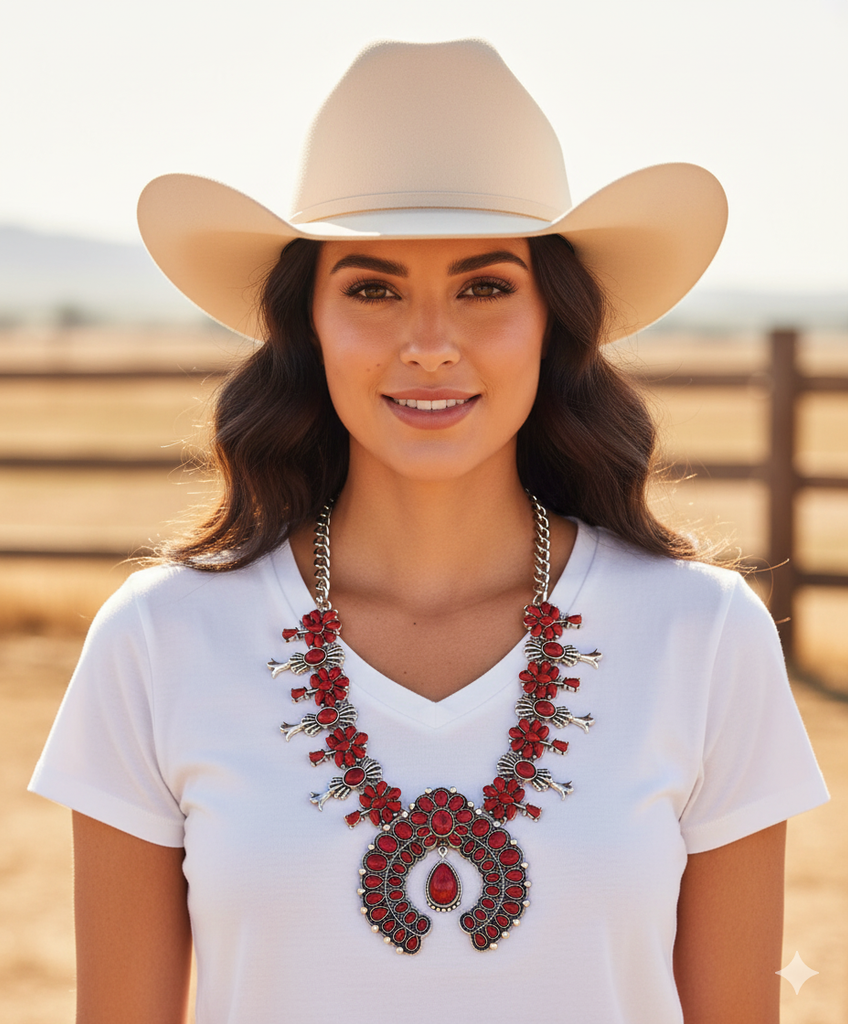 Red Squash Blossom Chunky Turquoise Necklace