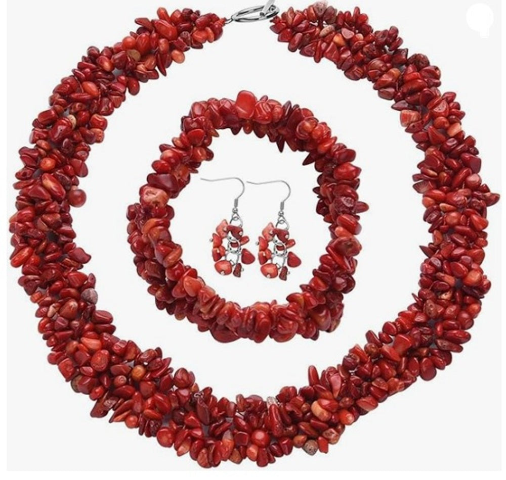 Chunky Red Coral Necklace Set