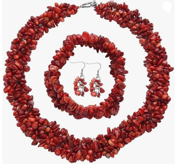 Chunky Red Coral Necklace Set
