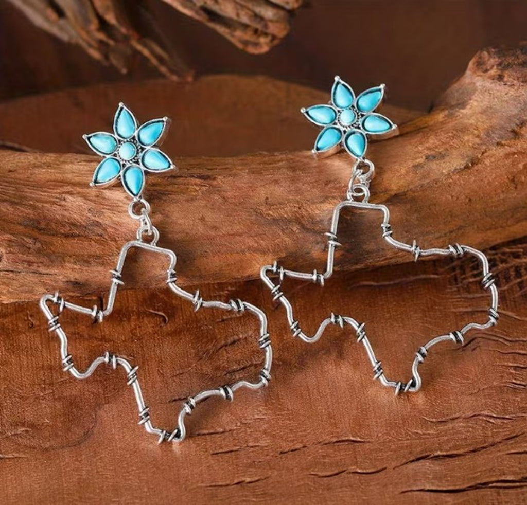 Texas Barb Wire Turquoise Dangle Earrings