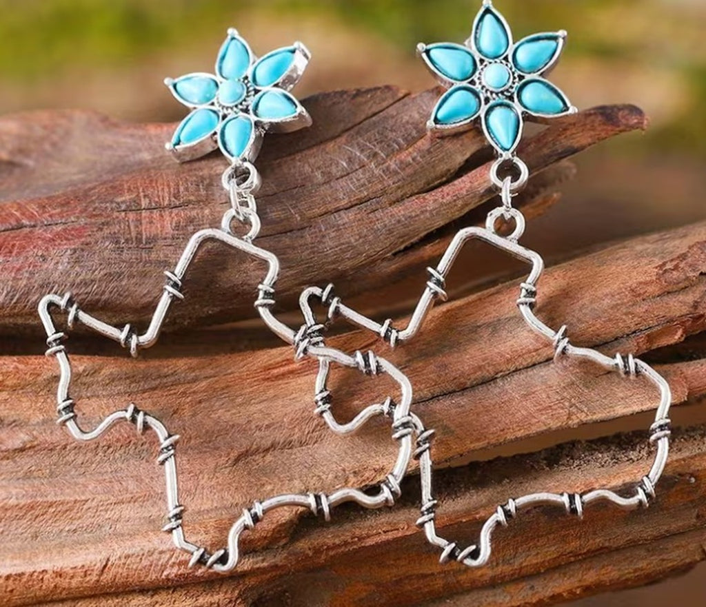 Texas Barb Wire Turquoise Dangle Earrings