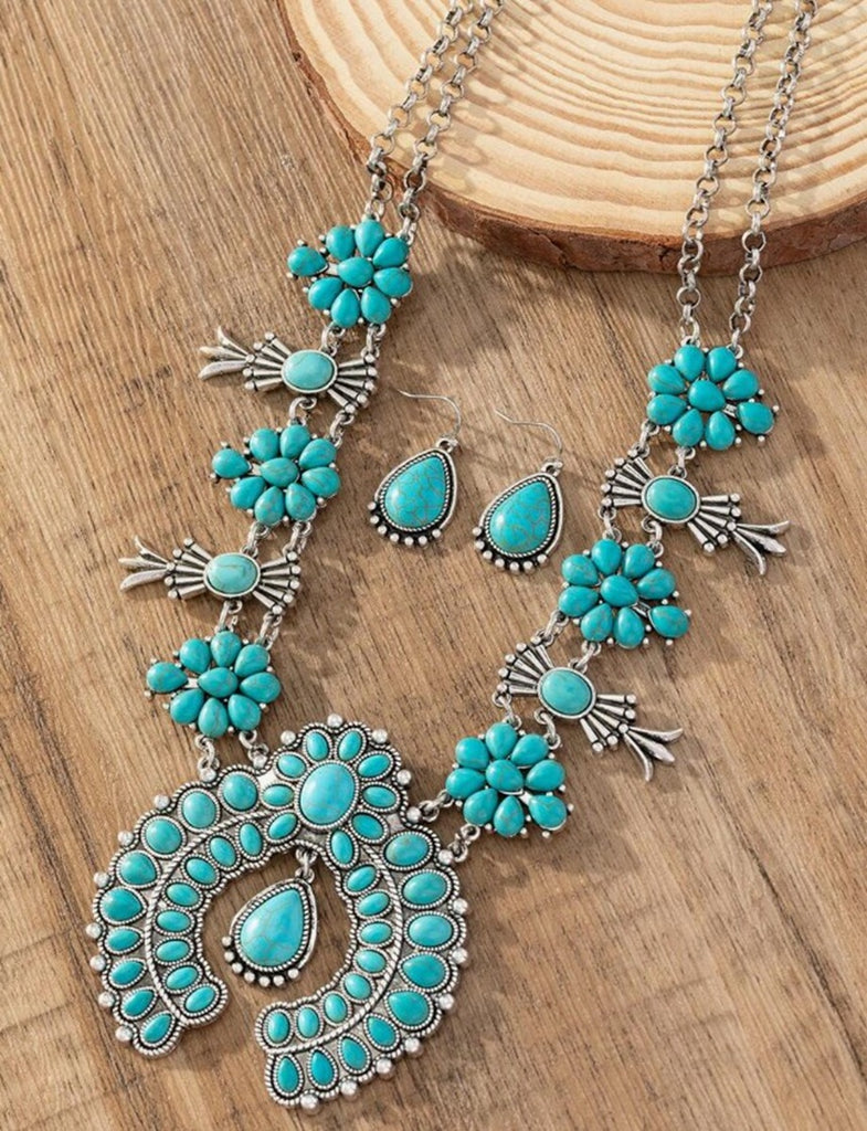 Squash Blossom Faux Turquoise & Earring Set