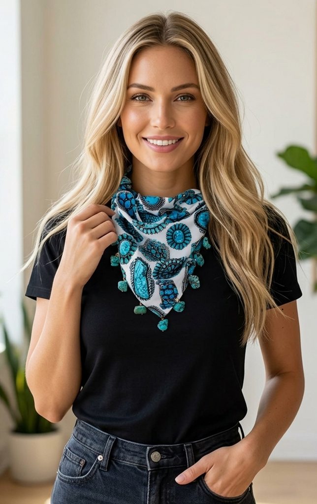 Turquoise Stone Bandana Scarf