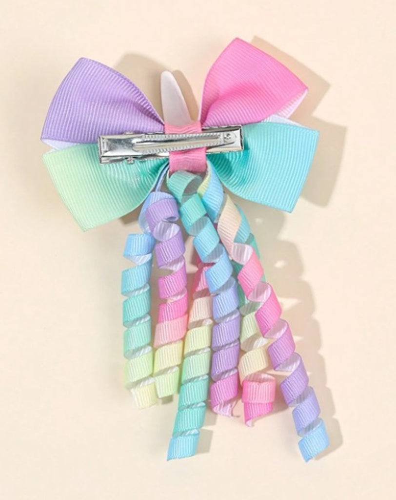 2-Piece Unicorn Hair Bows with Curly Ribbon Streamers