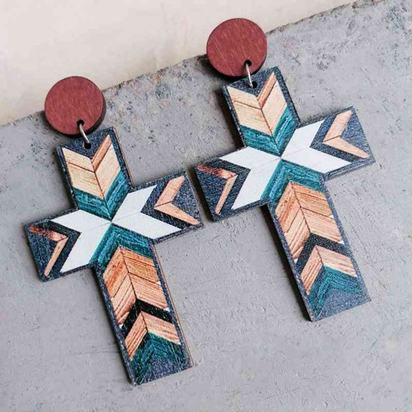 Painted Wood Cross Earrings