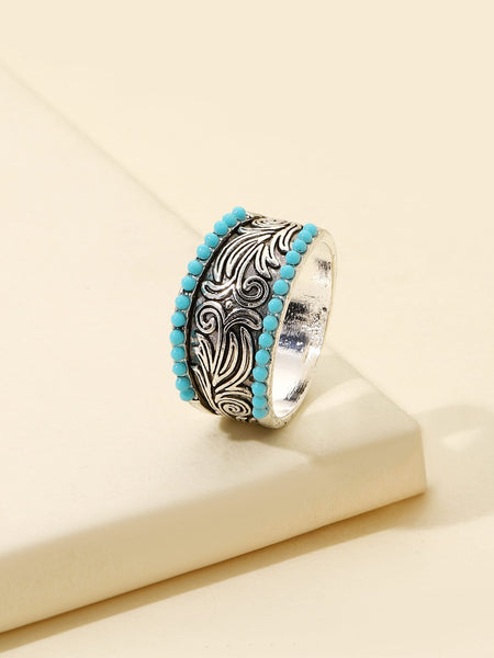 Engraved Western Turquoise Ring