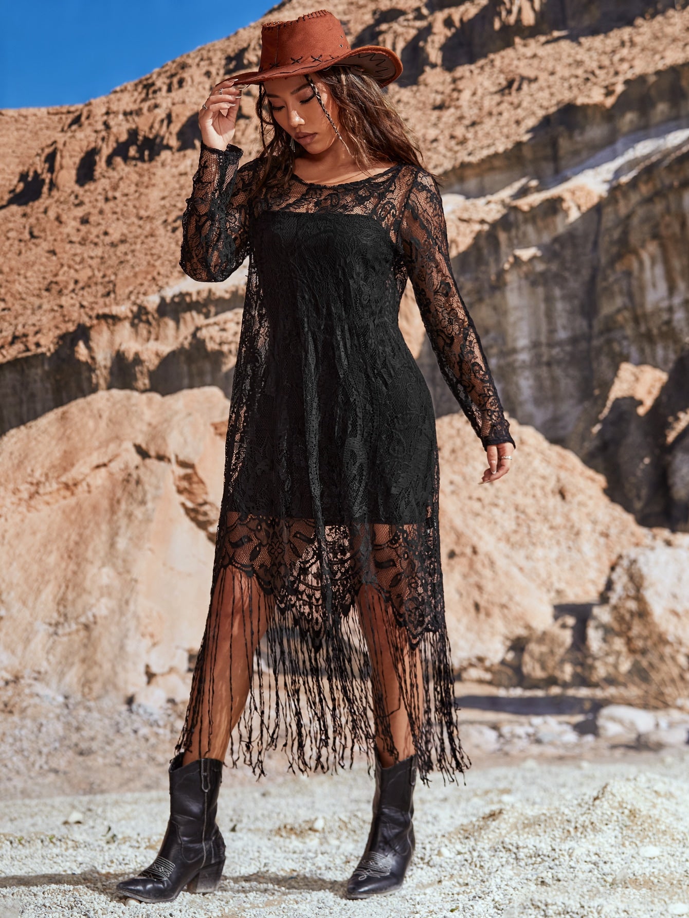 La La La Lace Overlay Tunic Dress Without Under Dress