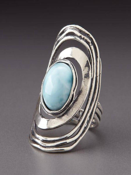 Oval Silver Tone Turquoise Ring