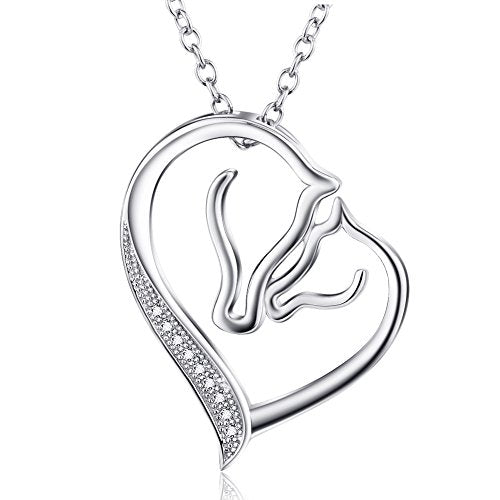 Sterling Silver Mother and Child Horse Pendant Necklace