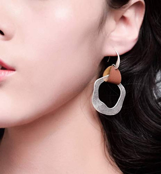 Leather Hammered Silver Earrings
