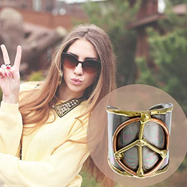 Tri-Tone Peace Adjustable Cuff Ring