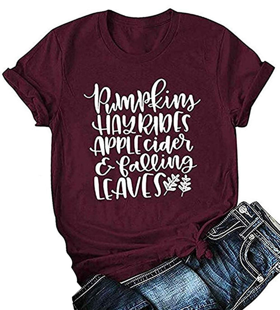 Pumpkins Hayrides Apple Cider and Falling Leaves T-Shirt