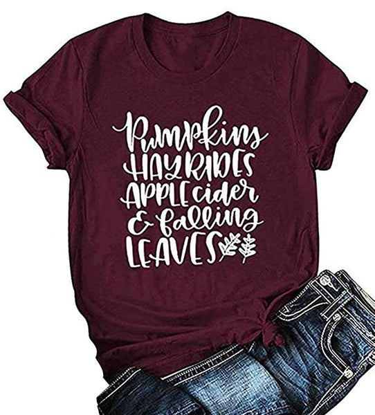 Pumpkins Hayrides Apple Cider and Falling Leaves T-Shirt