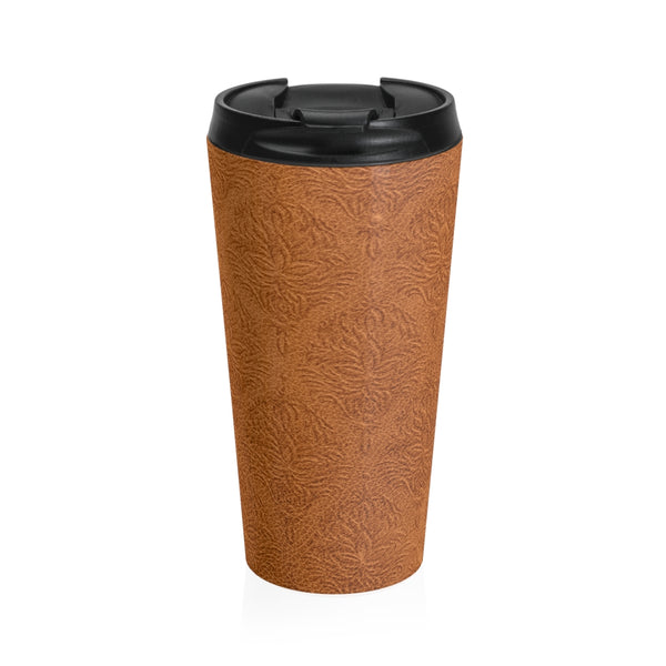 Embossed Leather Look Stainless Steel Travel Mug