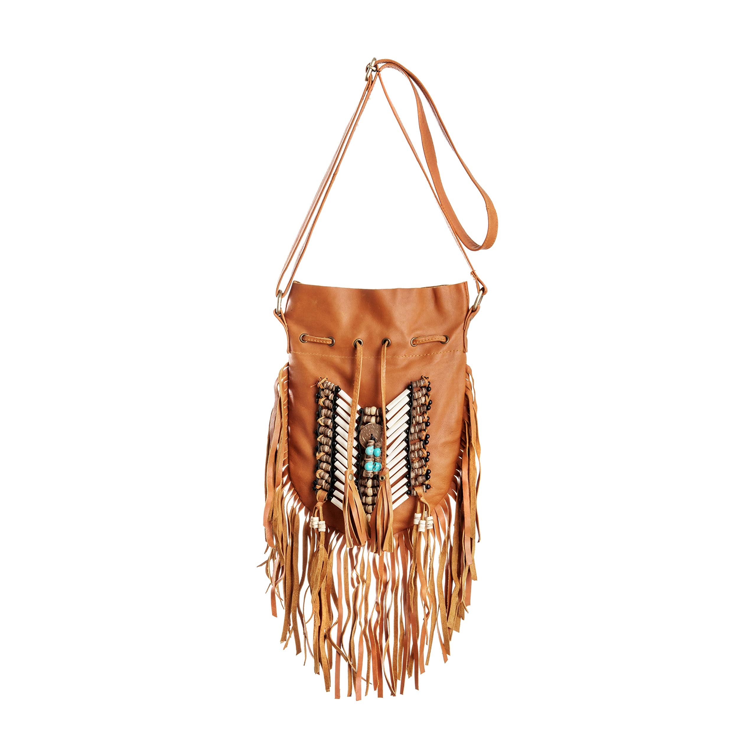 Fringed cedar bag , Drawstring leather pouch , Drawstring leather