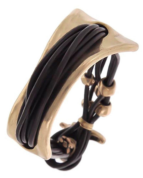 Boho Gold and Leather Wrap Bracelet - Posh Equestrian - 1