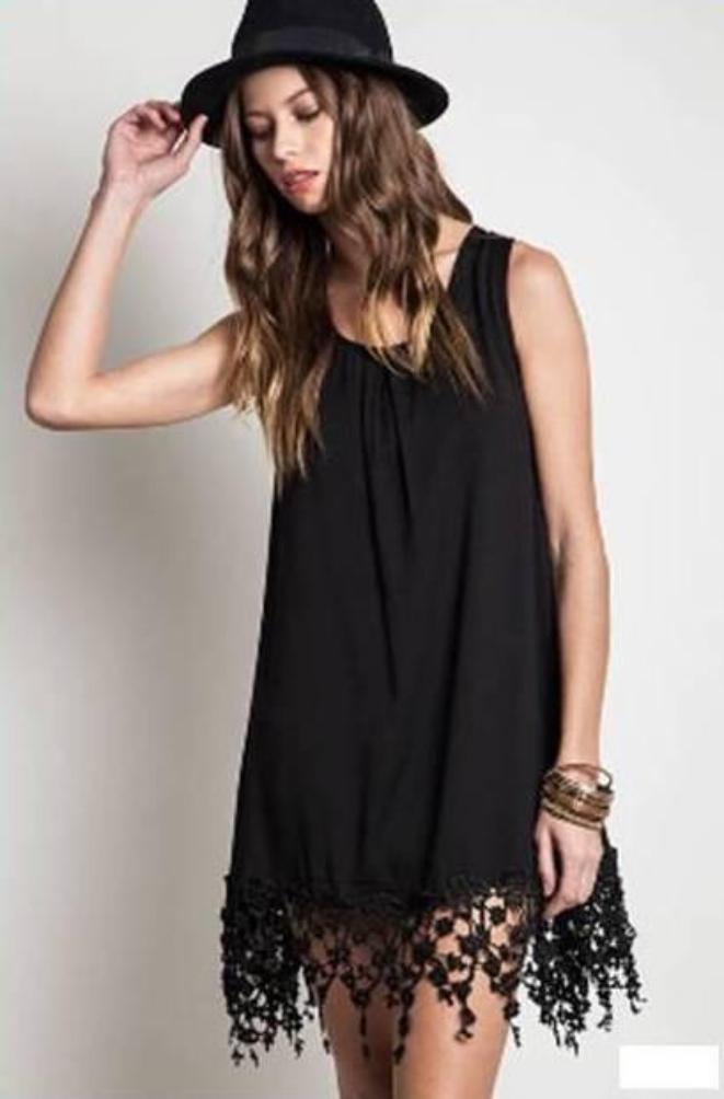 umgee black lace dress Umgee Black Lace Overlay Round Neck Dress Women's Size Medium