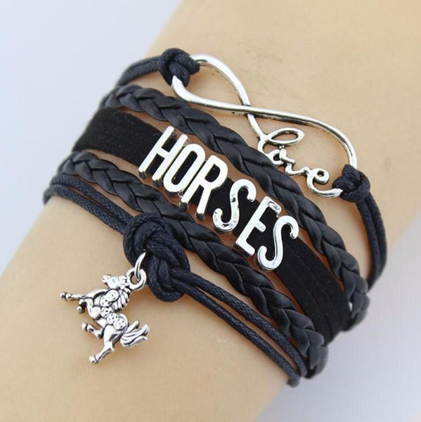 Black I Love Horses Infinity Bracelet - Posh Equestrian