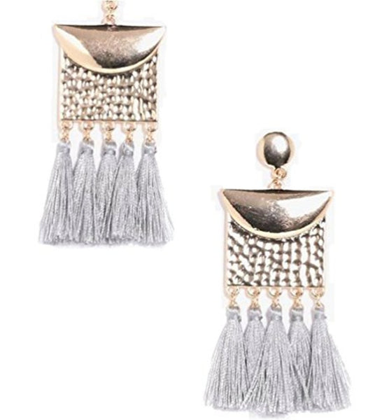 Blu Skye Boho Hammered Plate Effect Tassel Earrings